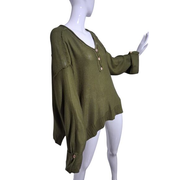 Wonderly Oversized Slouchy Womens size XL Grungecore Preppy Henley Knit Sweater - Picture 1 of 12